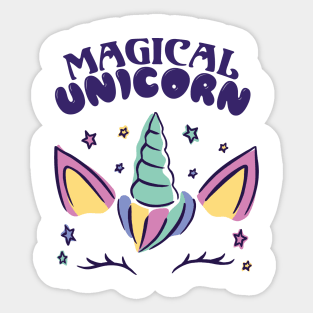 Cute Magical Unicorn Rainbow Horn Girl Sticker